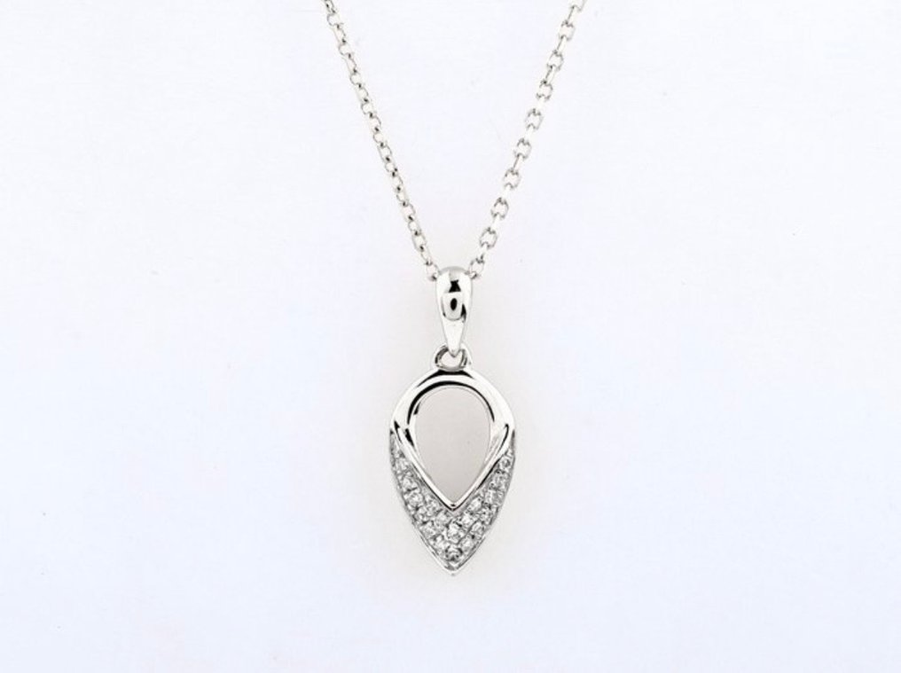 Nincs minimálár - Nyaklánc - 14 kt. Fehér arany -  0.04ct. tw. Gyémánt (Természetes)  - Gyémánt #1.0