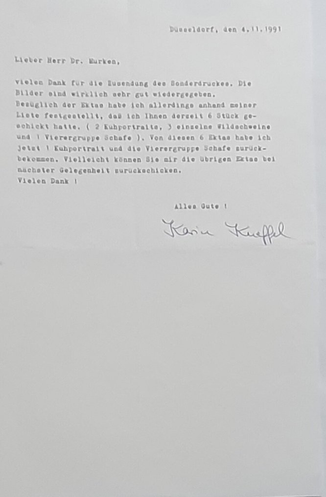 Signed; Karin Kneffel - unique; 2 private photos & letter (signed & written from Karin Kneffel) & book - 1991 #3.2