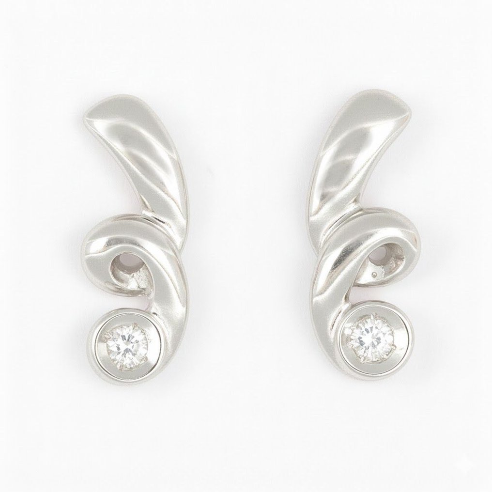 χωρίς τιμή ασφαλείας - Σκουλαρίκια - 18 καράτια Λευκός χρυσός -  0.10ct. tw. Διαμάντι (Φυσικό)  #1.0