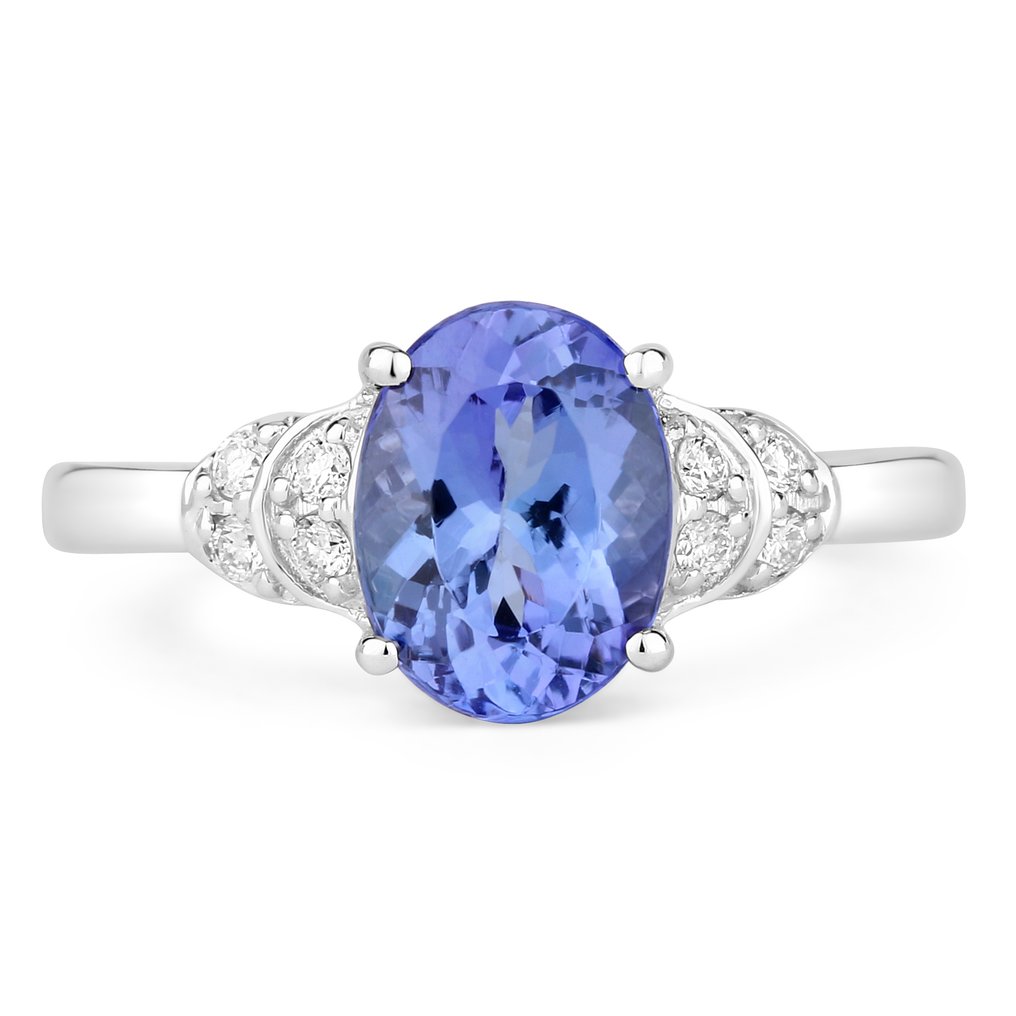 Ring - 14 kt Weißgold -  2.05ct. tw. Tansanit - Diamant #1.0