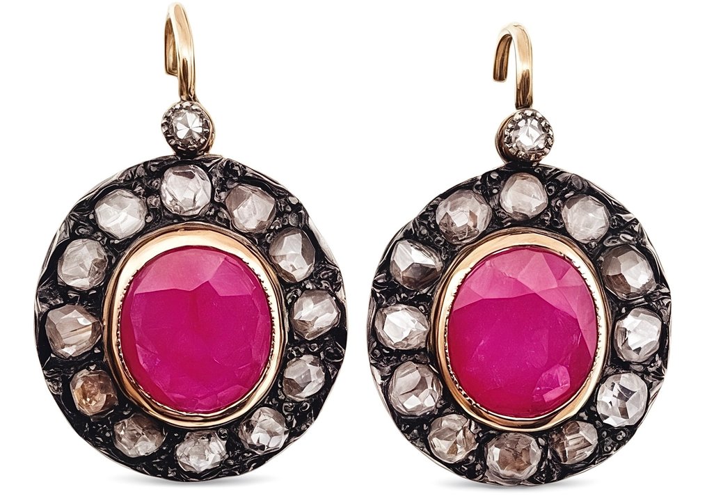 Cercei - 12 kt. Aur galben, Argint Rubin - Diamant #1.0