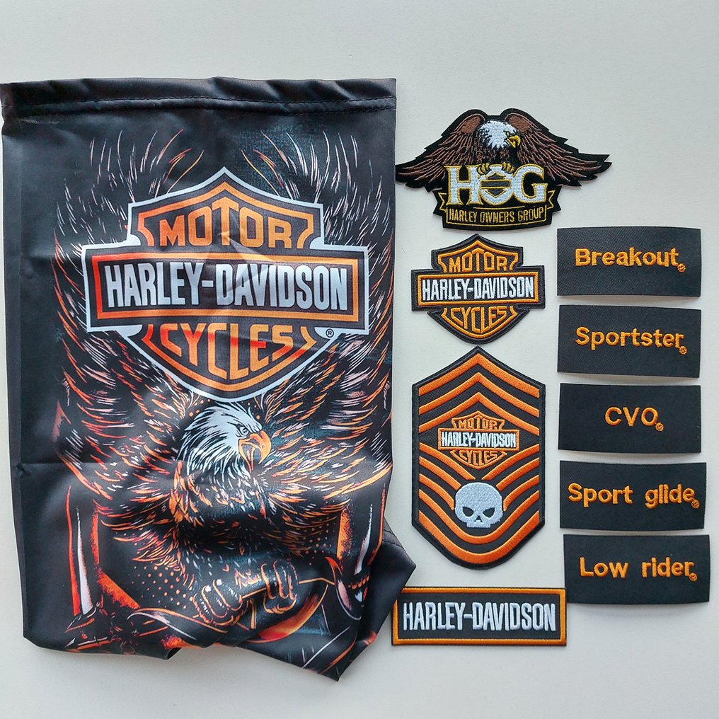 Memorabilia collection - Free shipping, 9 new Harley Davidson patches for the front of jacket stickers, plus 1. #1.0