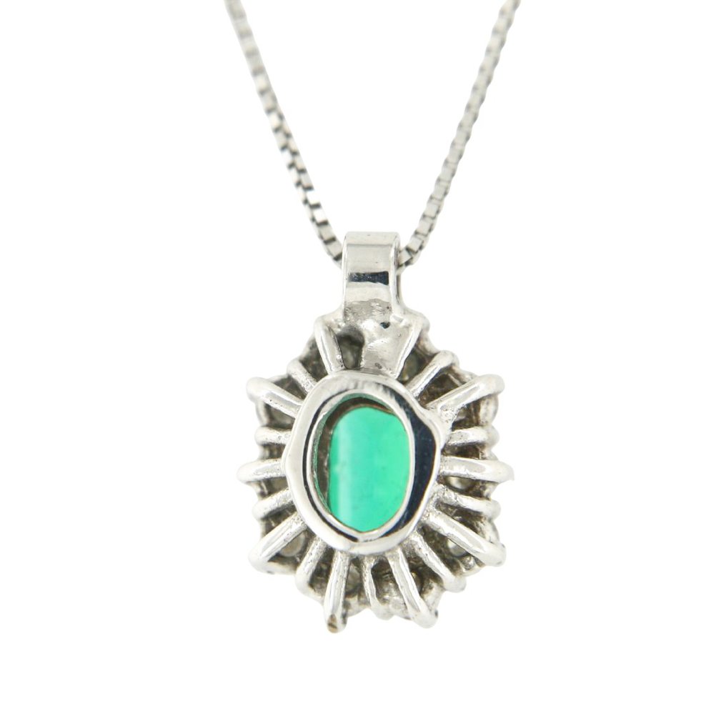 Ohne mindestpreis - Halskette - 18 kt Weißgold Smaragd - Diamant #2.1