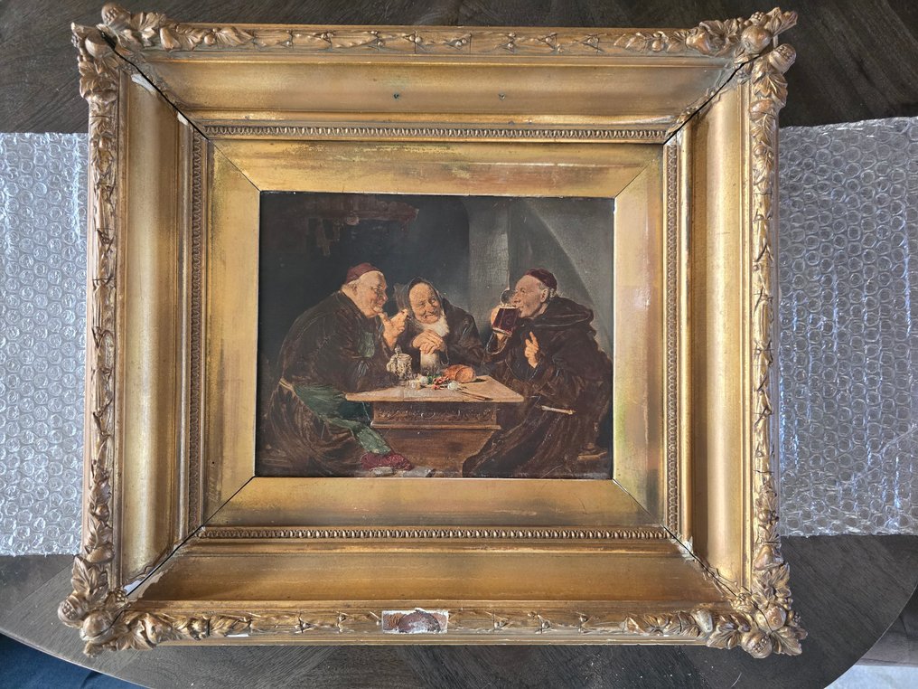 After Eduard von Grützner (1846-1925), Workshop af - Monniken aan een tafel. #4.3