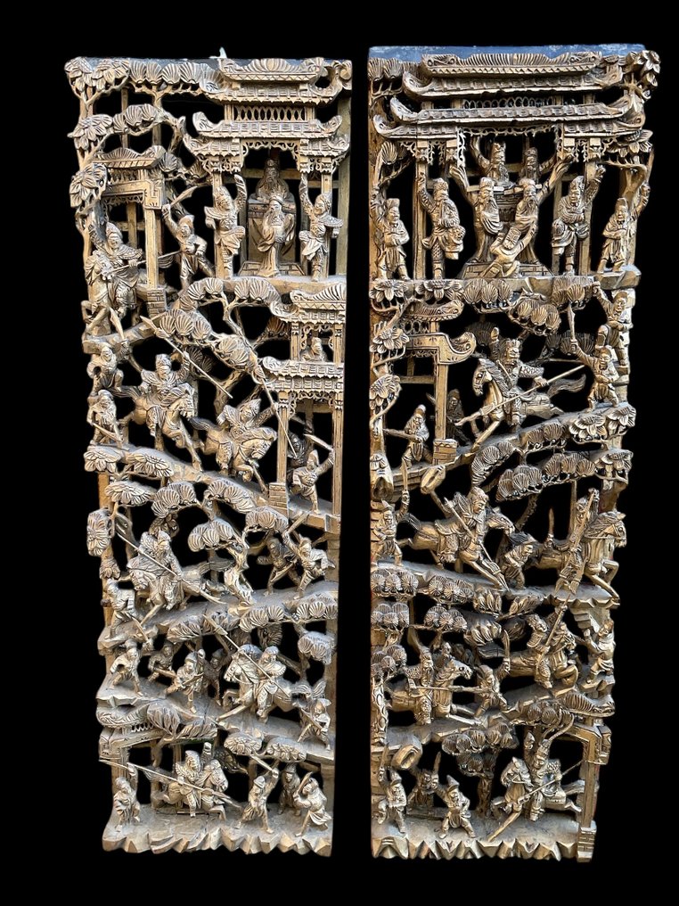 Set antieke Chinese houtpanelen - Træ - Kina - Qing-dynastiet (1644-1911) #1.0