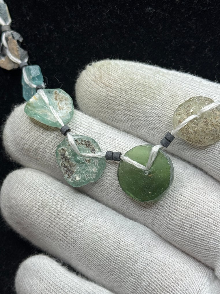 Ancient Roman Ancient Roman glass and stone and other Beads Necklace in Chroome-plated Heart casing ,(100 B.C. -  (No reserve price) #3.2