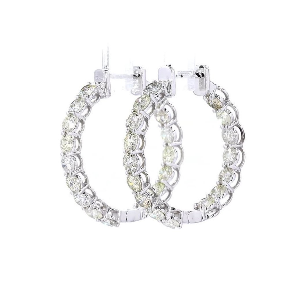 Ingen mindstepris - Creol øreringe - 14 karat Hvidguld - 4.45ct. tw. Gul Diamant (Naturfarvet) - Eksklusive øreringe #2.1