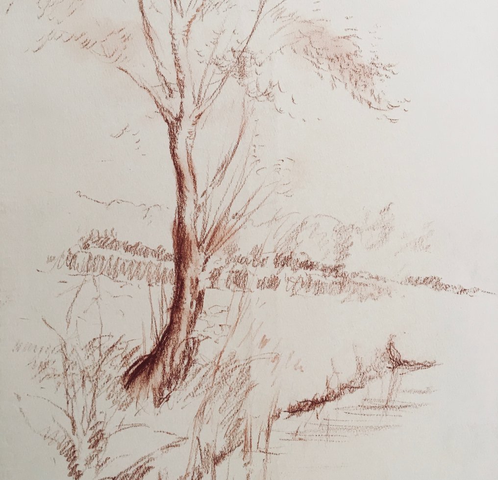 Louis Dideron (1901-1980) - L'étang - Sanguine originale signée #1.0