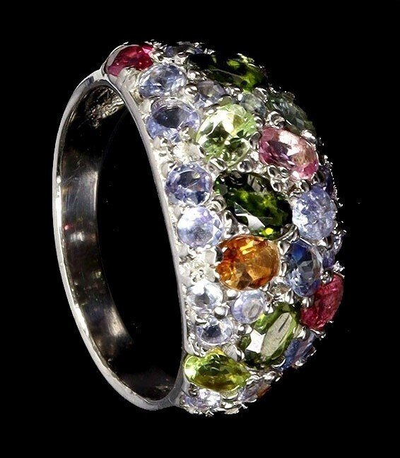 χωρίς τιμή ασφαλείας - Δαχτυλίδι Ασημί Τουρμαλίνης - Τανζανίτης, Chrome Diopside #4.3