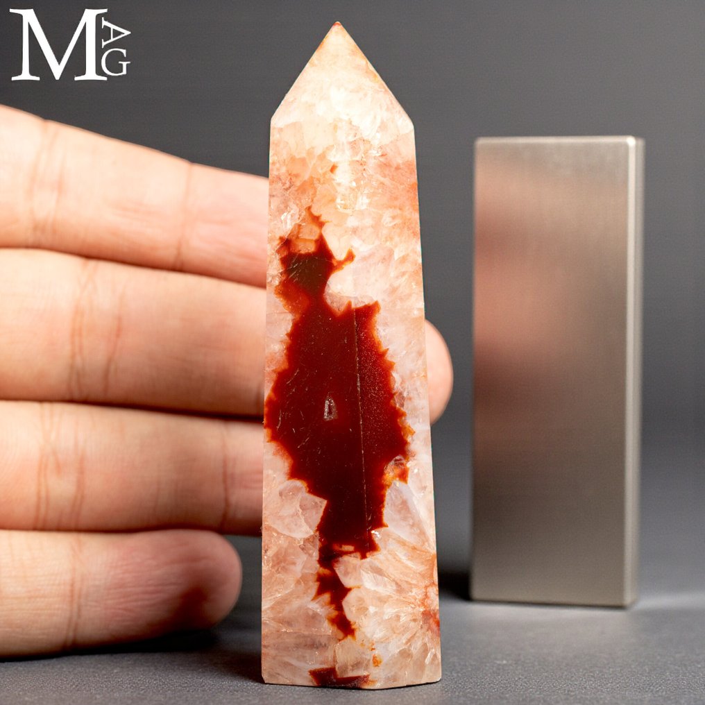 Agata del Pizzo Pazzo 稀有苔藓玛瑙 - 能量塔 - 墨西哥玛瑙 - 高度: 92 mm - 宽度: 30 mm- 92 g #1.0