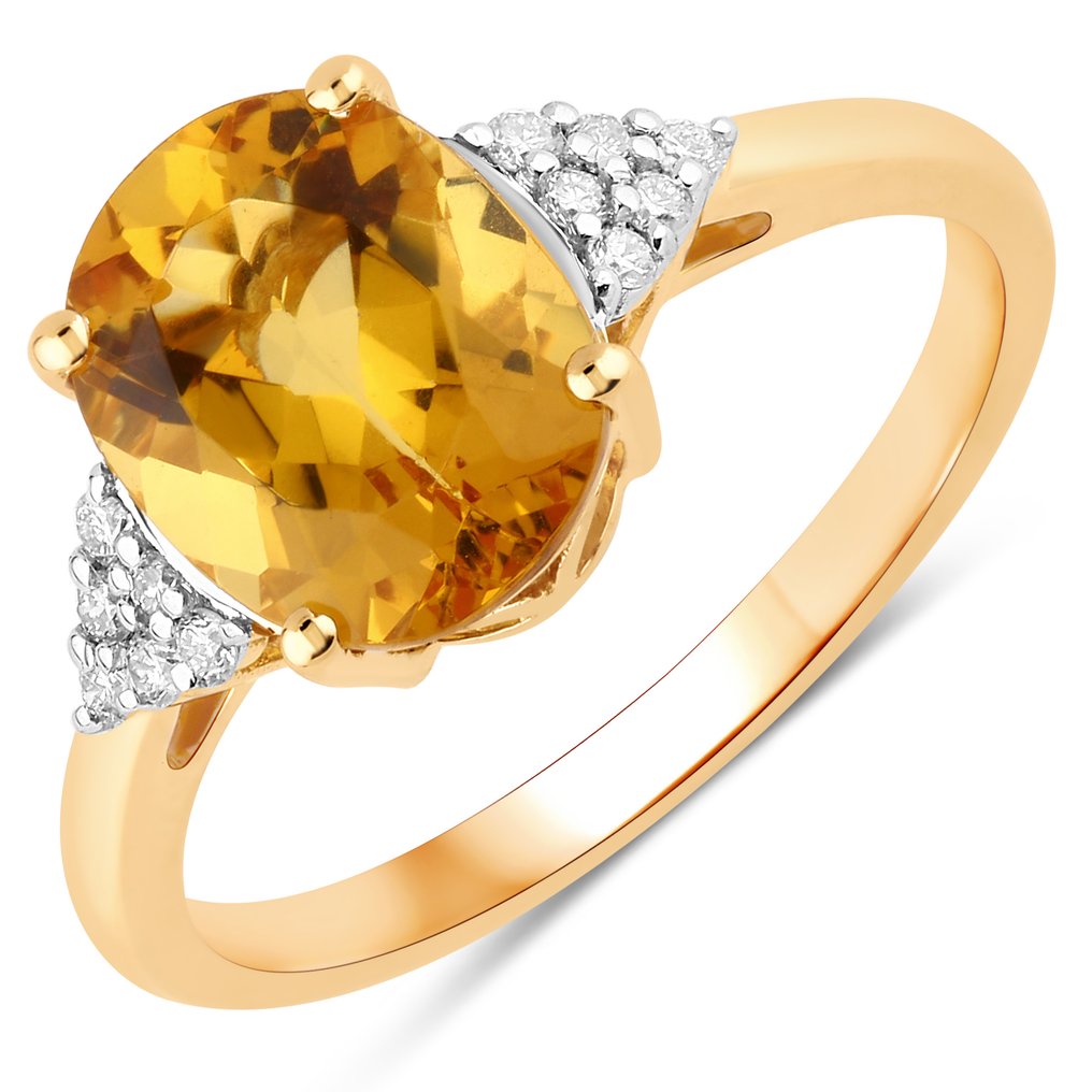 戒指 - 14 克拉 黃金 - 2.40ct. tw. 金綠柱石 - 鉆石 #1.0