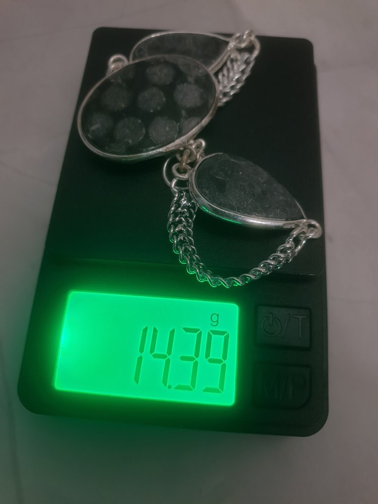 Argent, Pierre de corail fossile noire - Bracelet #4.3