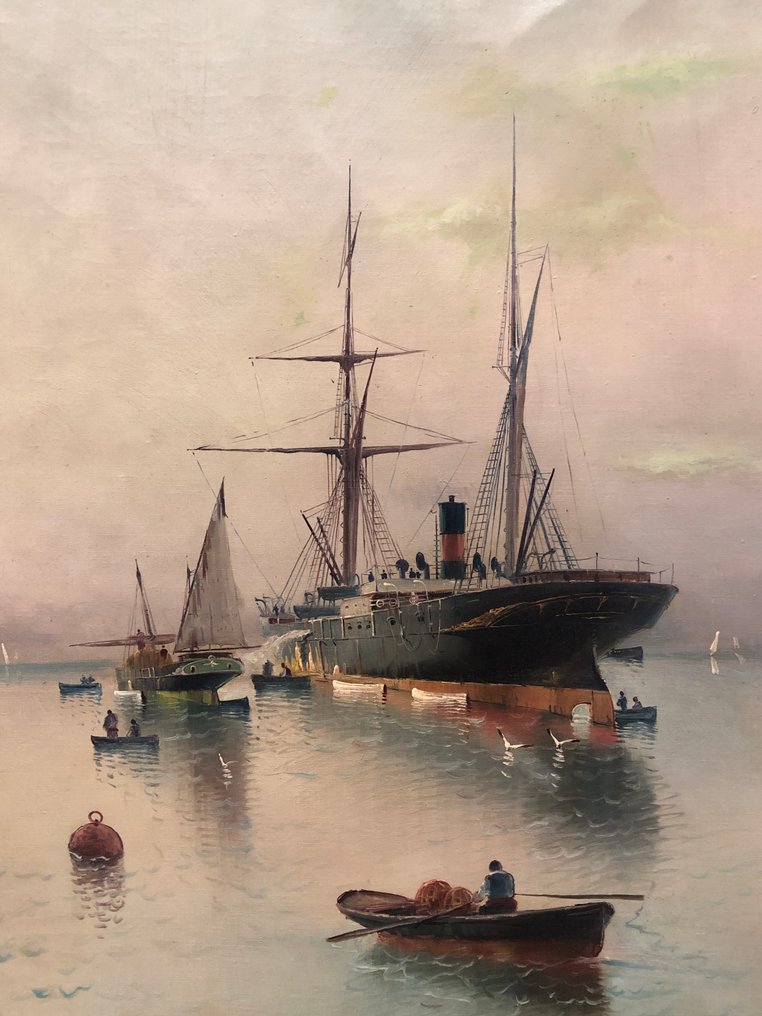 École espagnole (c. 1900) - Paquebots au Port de Barcelone #2.1