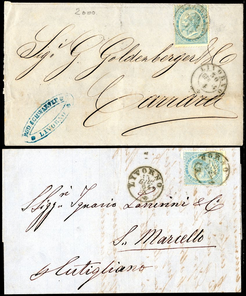 Royaume d’Italie 1863 - Ensemble de 9 lettres toutes affranchies avec un seul exemplaire de 15ct. De La Rue - excellent. - Sassone n. L18 #3.2