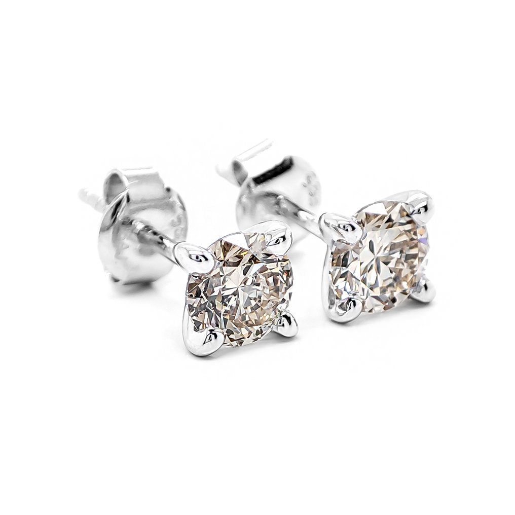 χωρίς τιμή ασφαλείας - Σκουλαρίκια - 14 καράτια Λευκός χρυσός - 1.03ct. tw. Διαμάντι (Φυσικού χρώματος) - Πιστοποιητικό IGI #2.1