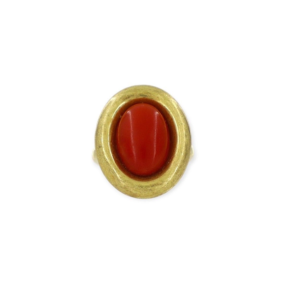 Bague - 18 carats Or jaune - Corail rouge naturel #1.0
