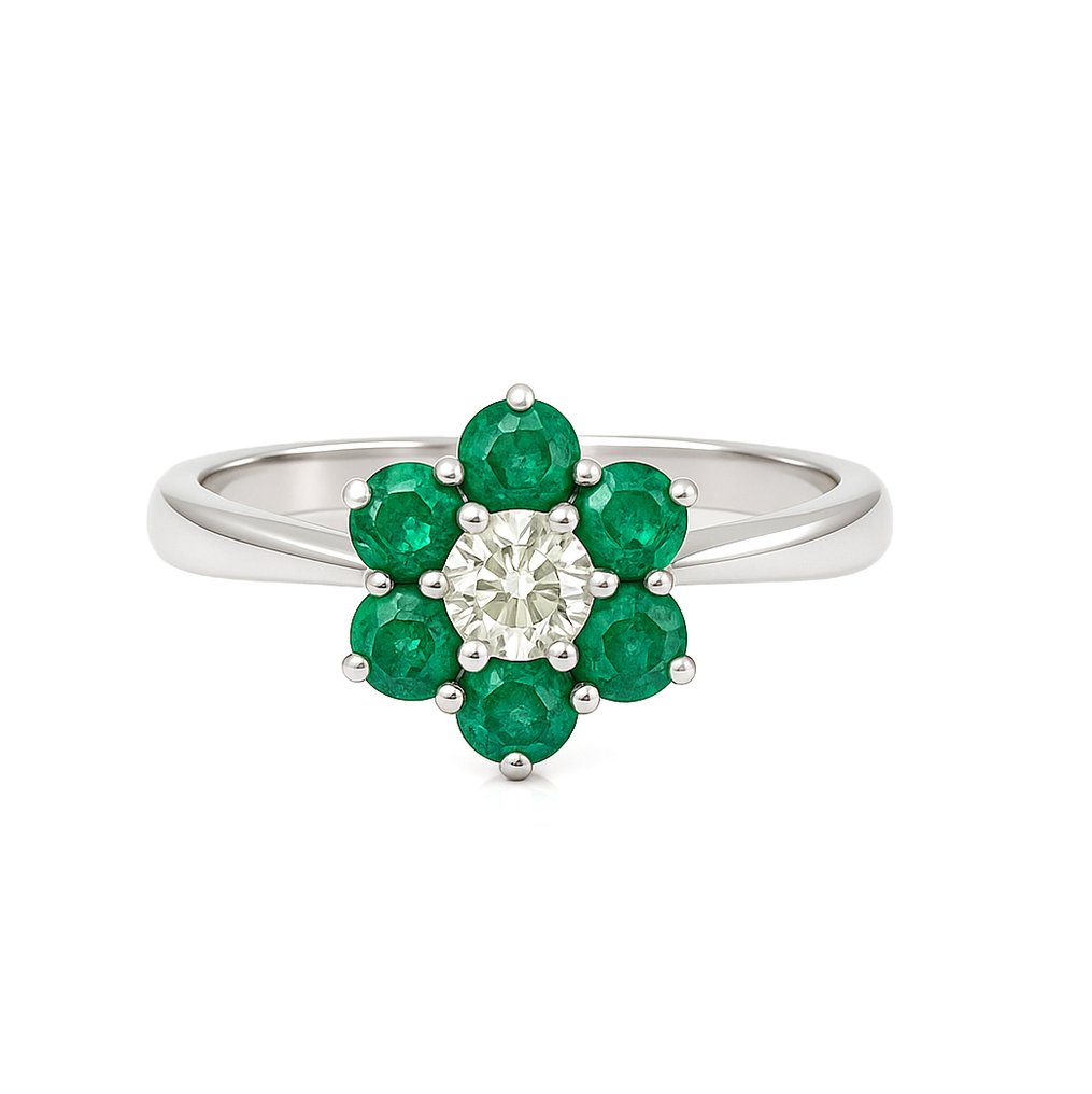 Ring - 18 kt Vittguld - 0.58ct. tw. Smaragd - Diamant #2.1