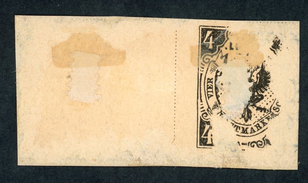 Brunswick 1853/1861 - Blue NmSt. 38 from Schoeppenstedt on a cover fragment with mixed franking: 1 Sgr yellow and 2 Sgr #1.0