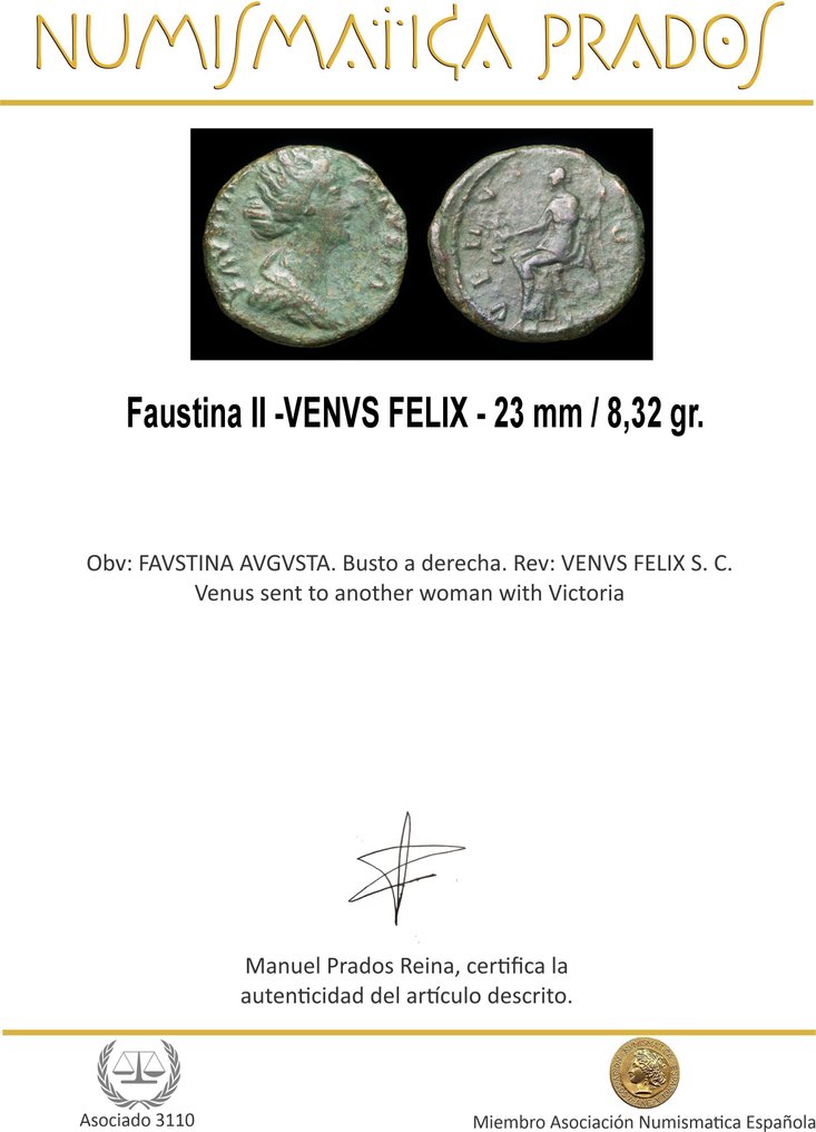 罗马帝国. Faustina II (Augusta, AD 147-175). As VENVS FELIX  (没有保留价) #1.0