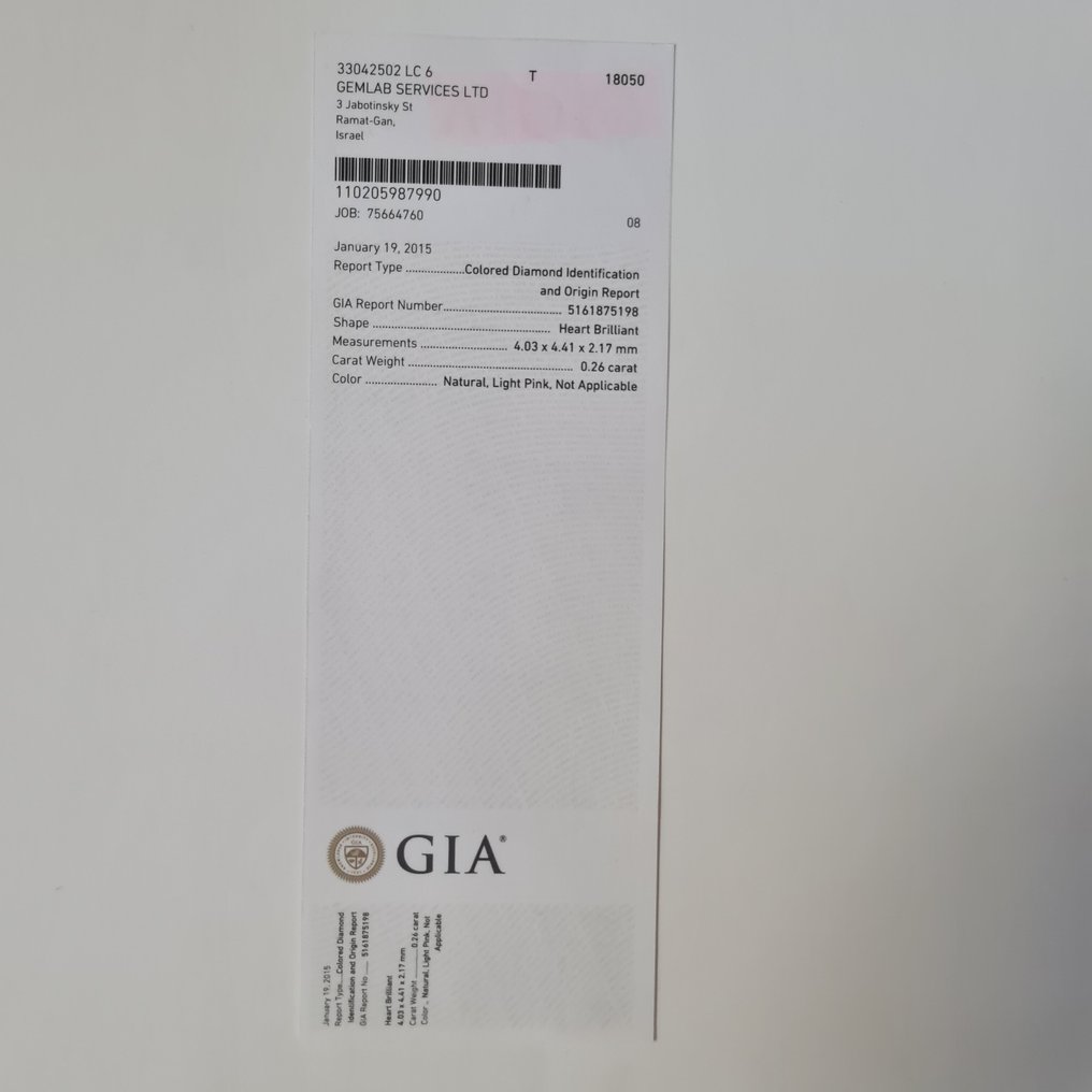 1 pcs Timantti (Luonnonvärinen) - 0.26 ct - Sydän - Light Vaaleanpunainen - SI3 - Amerikan gemologinen instituutti (GIA) #4.3