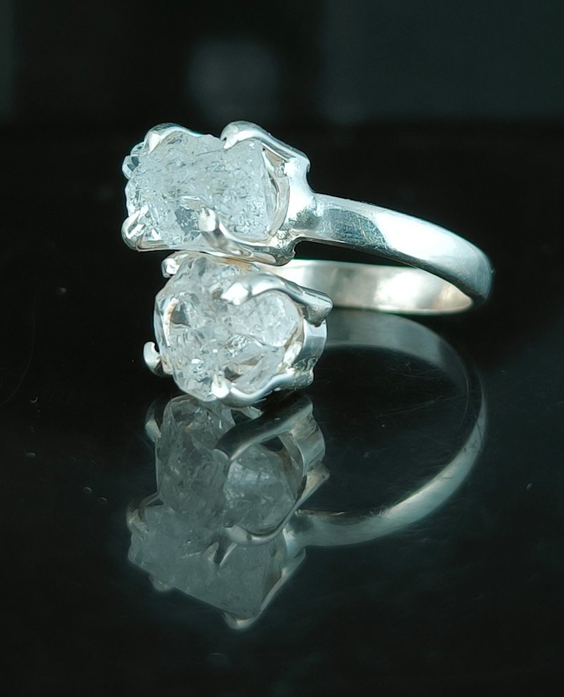 Ασημί - Δαχτυλίδι φυλαχτό - Διαμαντής του Herkimer #3.2