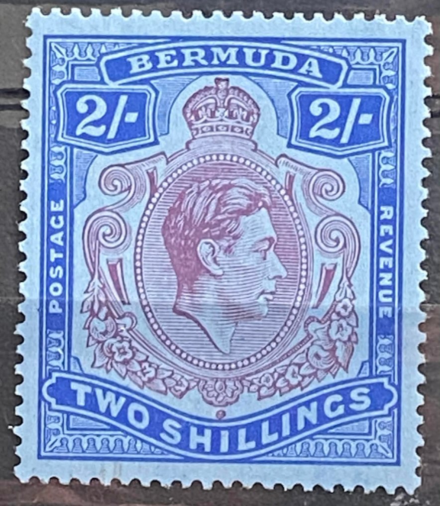 Bermudes 1938 - KGVI 2S Violet & Bleu sur Bleu 4 perforations et nuances différentes non vérifiées SG 2024 #1.0