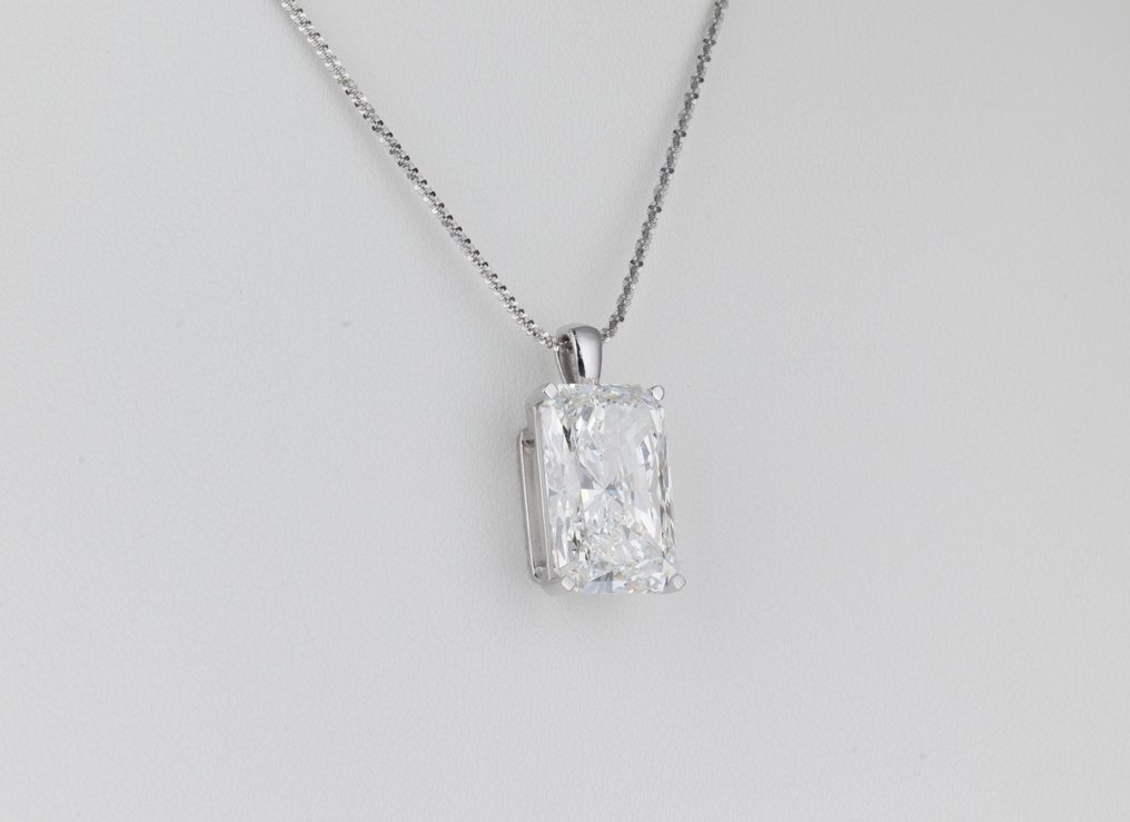 Kæde - 14 karat Hvidguld -  10.00ct. tw. Diamant (Laboratoriedyrket) - Radiant F-VVS2 #1.0