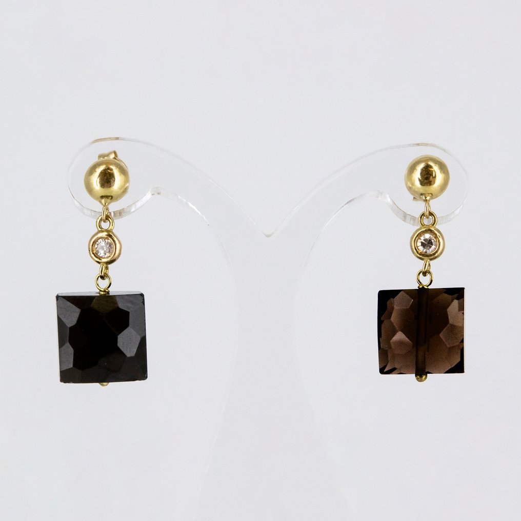 Drop fülbevaló - 18 kt. Sárga arany Quartz - Gyémánt #1.0