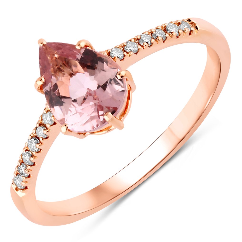 Gyűrű - 14 kt. Rózsa arany -  1.00ct. tw. Morganit - Gyémánt #1.0