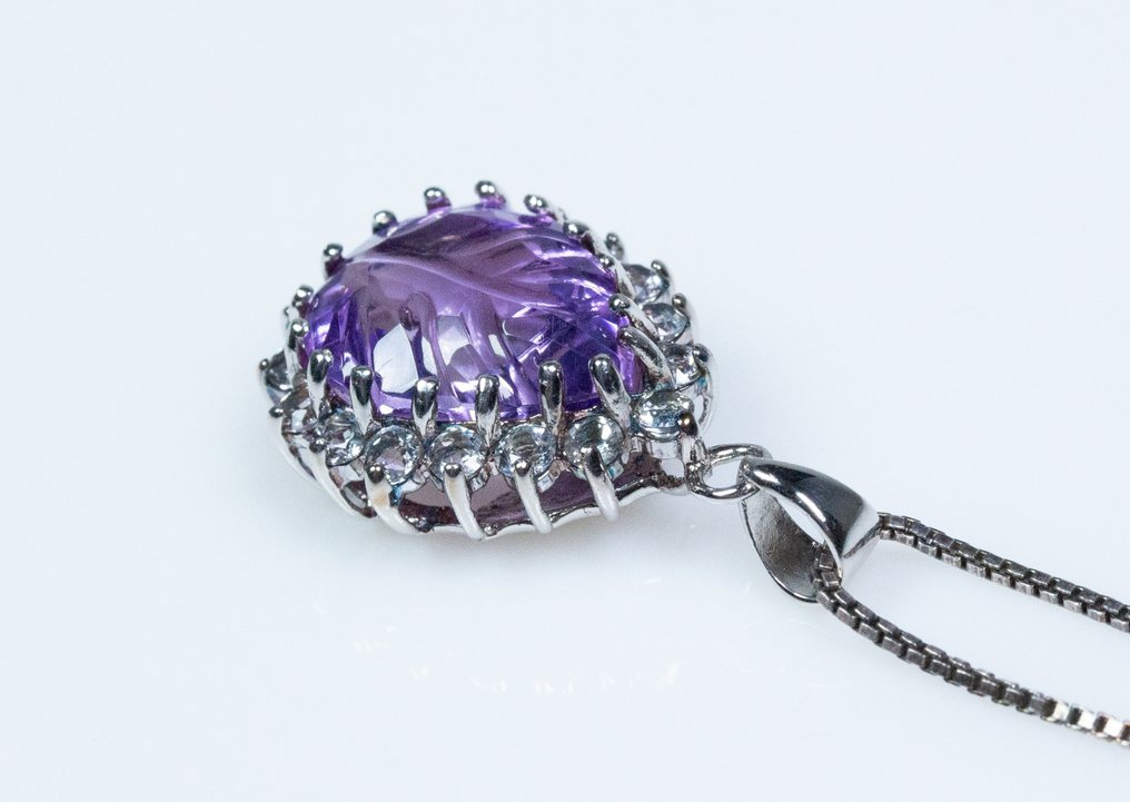 Sem preço de reserva - Colar com pingente - Prata 925 - 7,00 ct Ametista - Topázio - Escultura #3.2