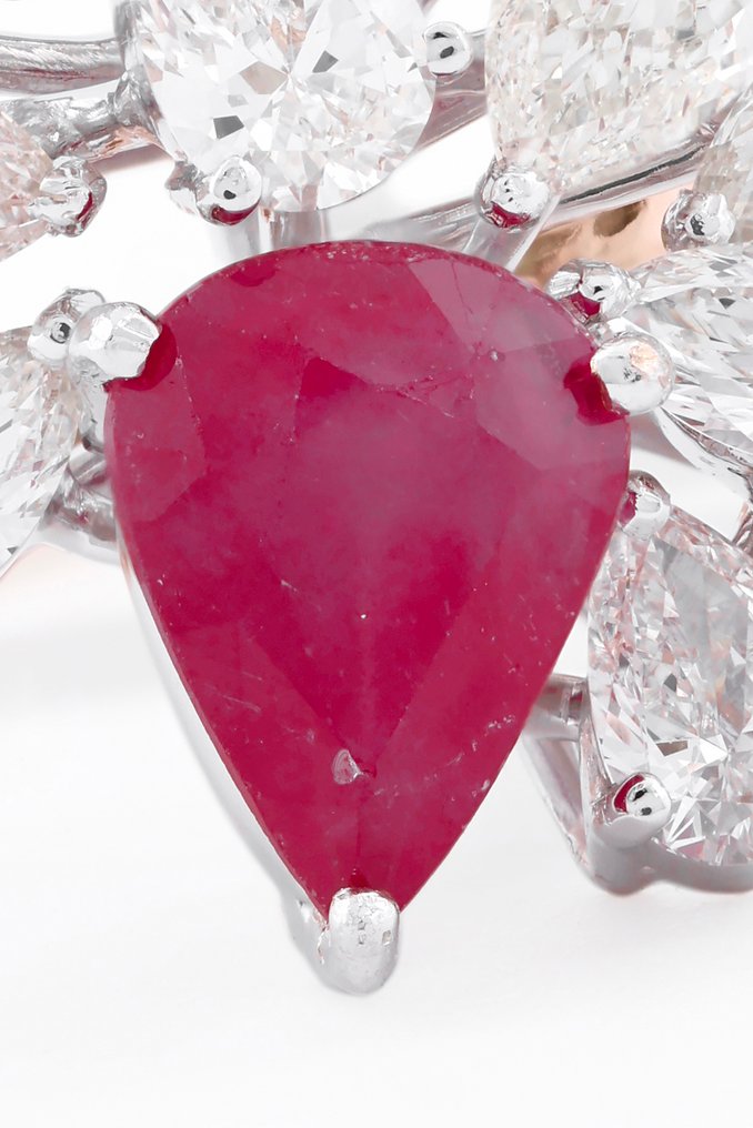 鸡尾酒戒指 - 18K包金 玫瑰金, 白金 - 3.20ct. tw. 红宝石 - 钻石 #1.0
