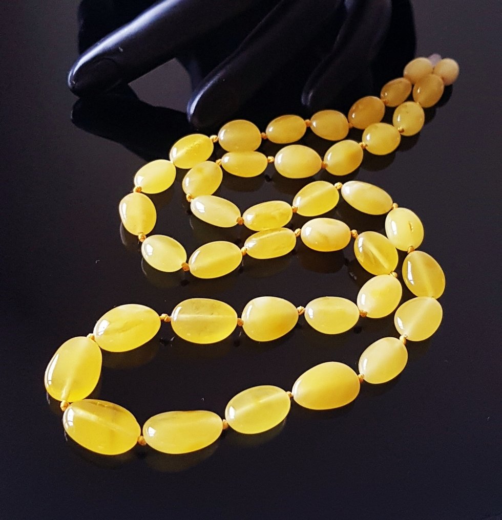 Chihlimbar Colier - Colier rar din chihlimbăr baltic autentic de butterscotch, cu mărgele de măslin- 15 g #4.3
