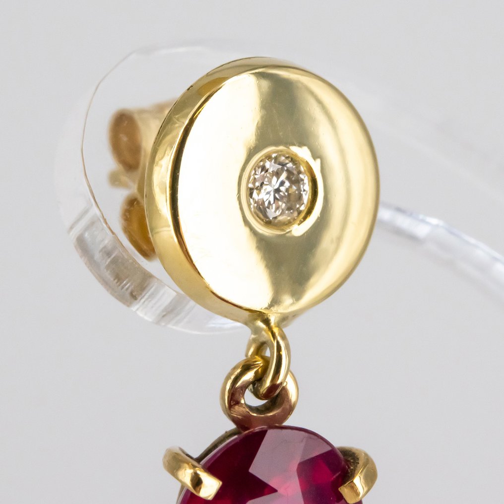 Boucles d'oreilles - 18 carats Or jaune Rubis - Diamant #3.2