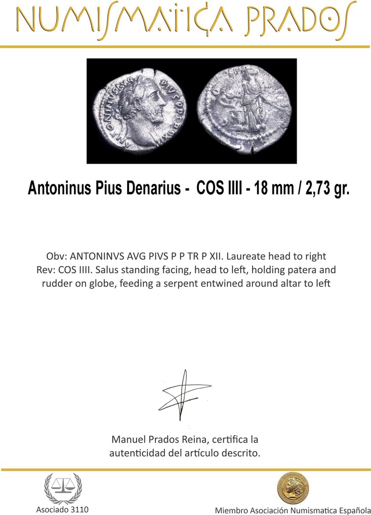 Ρωμαϊκή Αυτοκρατορία. Antoninus Pius (AD 138-161). Denarius Rome - Salus (χωρίς τιμή ασφαλείας) #1.0