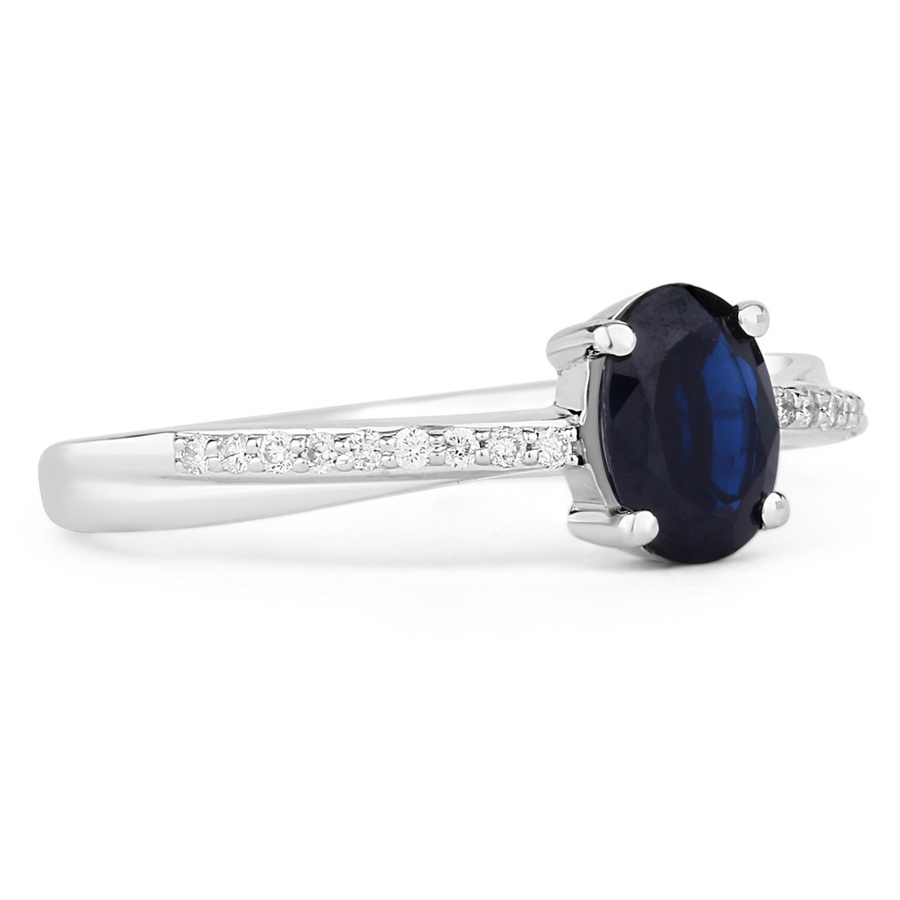 戒指 - 14 克拉 白金 -  0.88ct. tw. 藍寶石 - 鉆石 #3.2