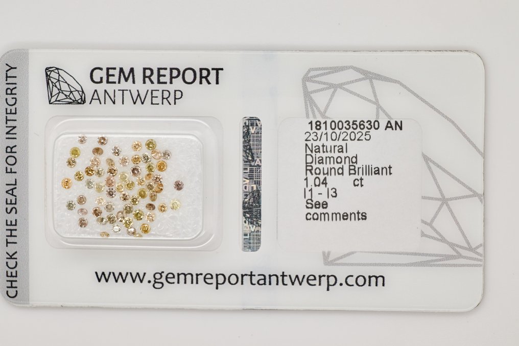 Fără preț de rezervă - 62 pcs Diamant  (Natural)  - 1.04 ct - Rotund - I1, I2, I3 - GRA (Laboratorul de analiză a pietrelor prețioase din Anvers) #1.0