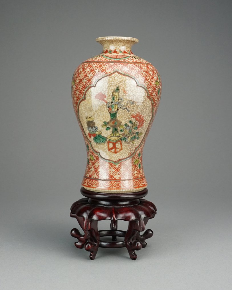 Meiping vaas - Porselein - Crackle-Ground Wucai - China - Qing Dynastie (1644-1911) #1.0