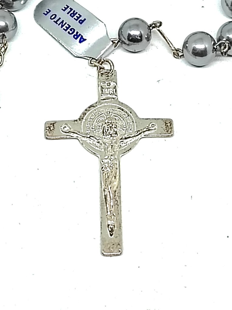  天主教念珠 - 稀有的玫瑰十字架，由925纯银和珍珠制成，工艺精美。 - 2000-2010  #3.2