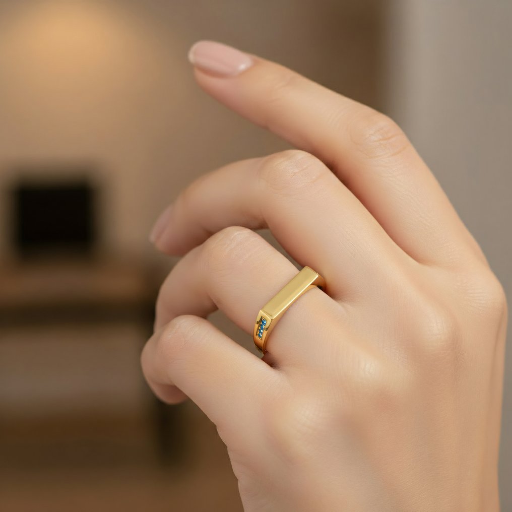 Sans prix de réserve - Bague - 14 carats Or jaune - 0.08ct. tw. Aigue-marine #1.0