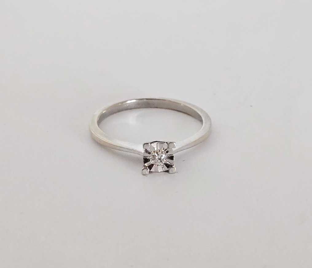 χωρίς τιμή ασφαλείας - Δαχτυλίδι - 8 καράτια Λευκός χρυσός -  0.10ct. tw. Διαμάντι (Φυσικό)  - Μπλε διαμάντια #4.3