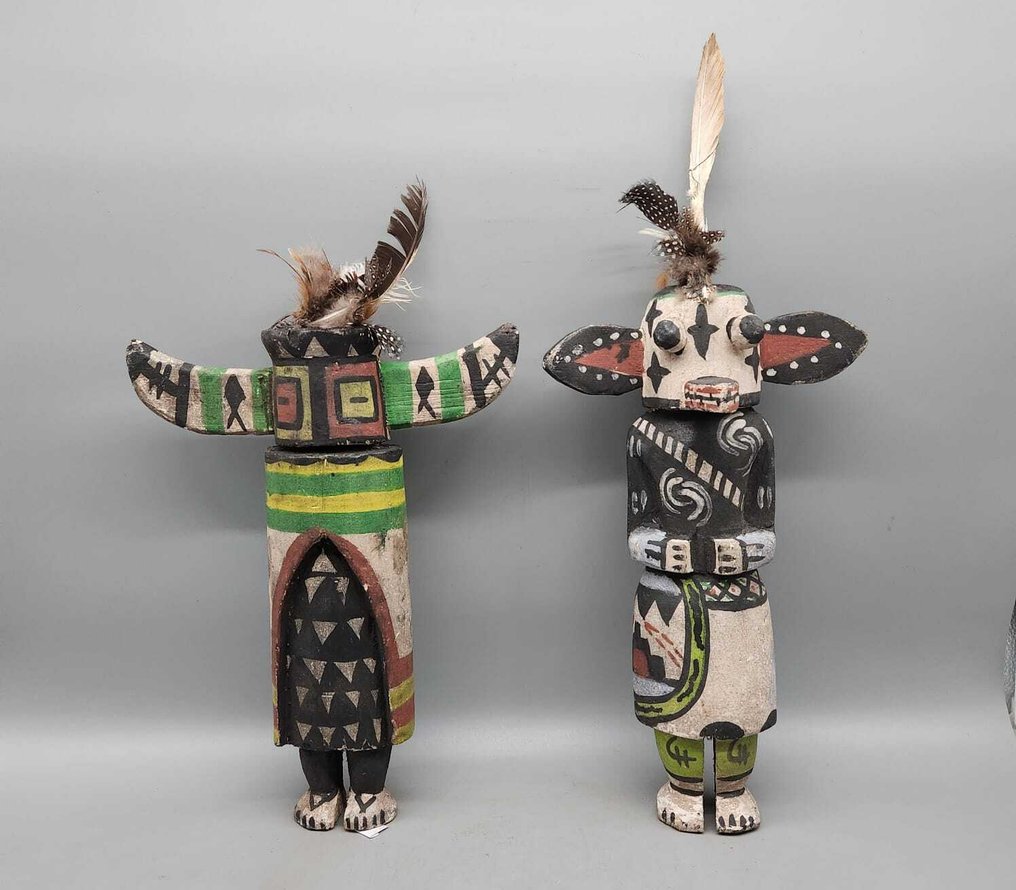 2 Poupées dans le style kachina hopi - 雕塑  (没有保留价) #1.0