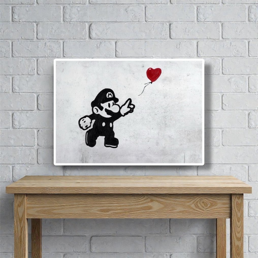 Naro - Canvas - [XL] Mario & the Red Heart Balloon – Banksy Tribute #1.0