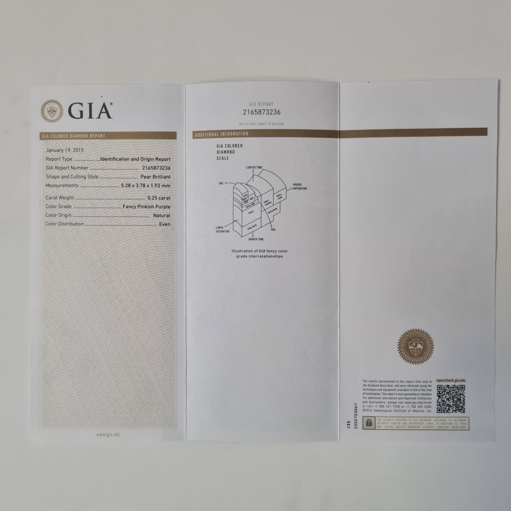 1 pcs Diamond (Natural coloured) - 0.25 ct - Pear - Fancy Pinkish Purple - Not specified in lab report - Gemological Institute of America (GIA) #4.3