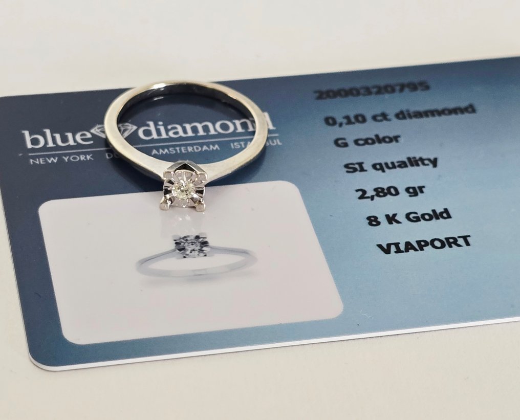 χωρίς τιμή ασφαλείας - Δαχτυλίδι - 8 καράτια Λευκός χρυσός -  0.10ct. tw. Διαμάντι (Φυσικό)  - Μπλε διαμάντια #1.0