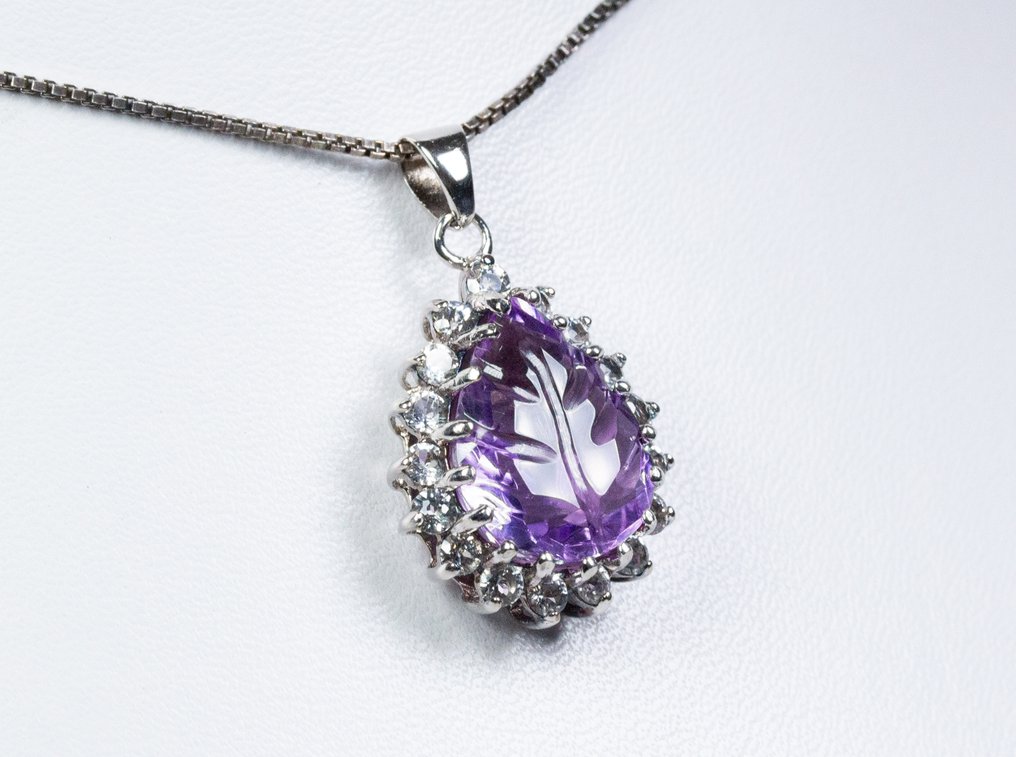 Sem preço de reserva - Colar com pingente - Prata 925 - 7,00 ct Ametista - Topázio - Escultura #1.0