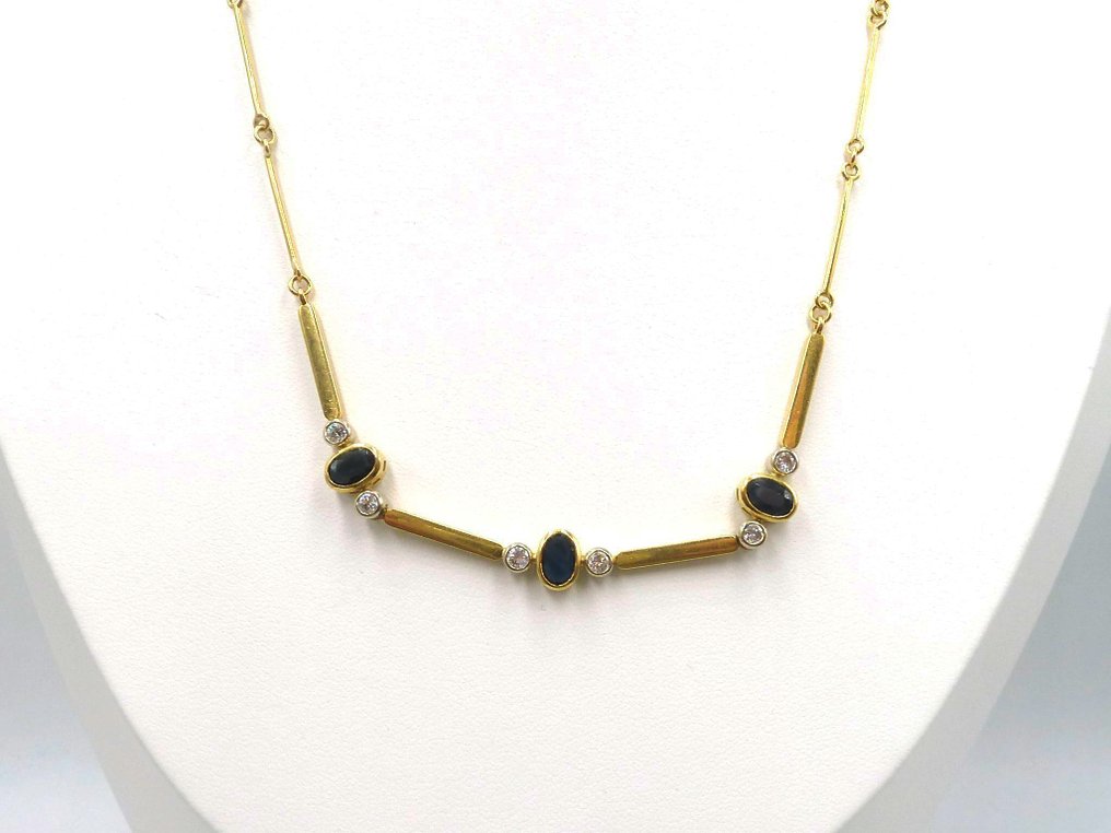 Κολιέ - 18 καράτια Κίτρινο χρυσό Διαμάντι (Φυσικό)  - Ζαφείρι #2.1