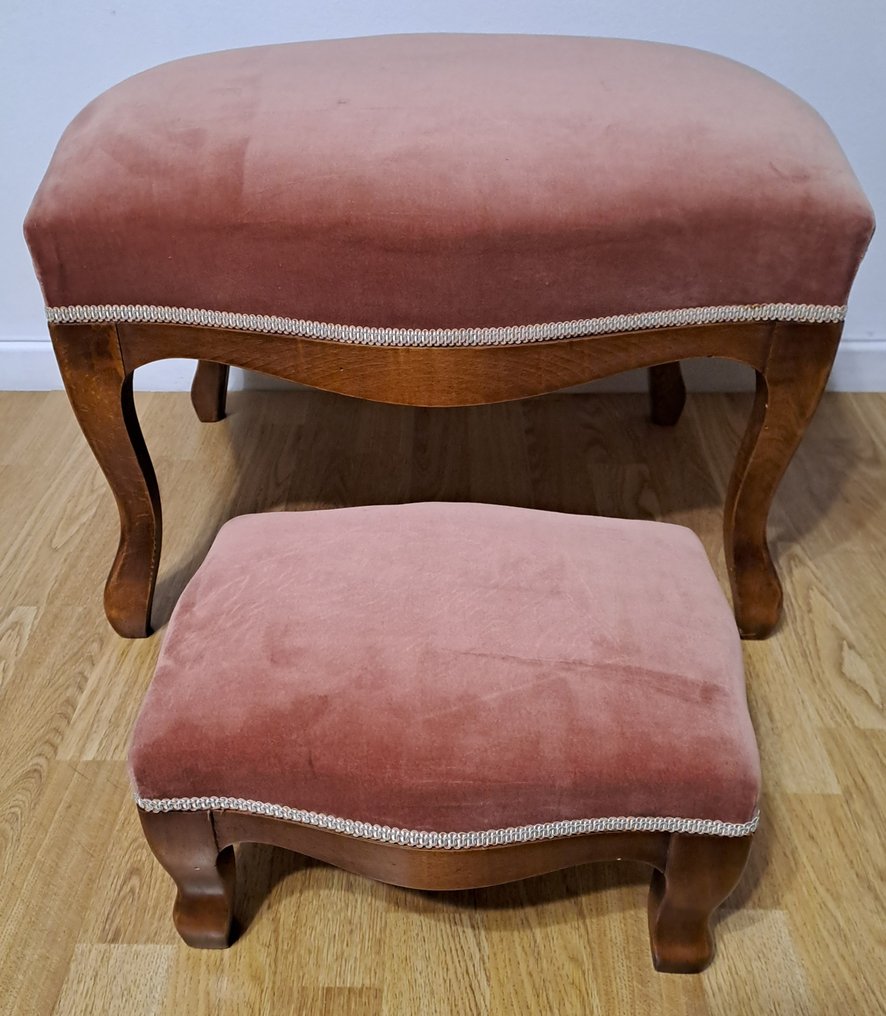 Footstool - Walnut - Louis XV style #1.0