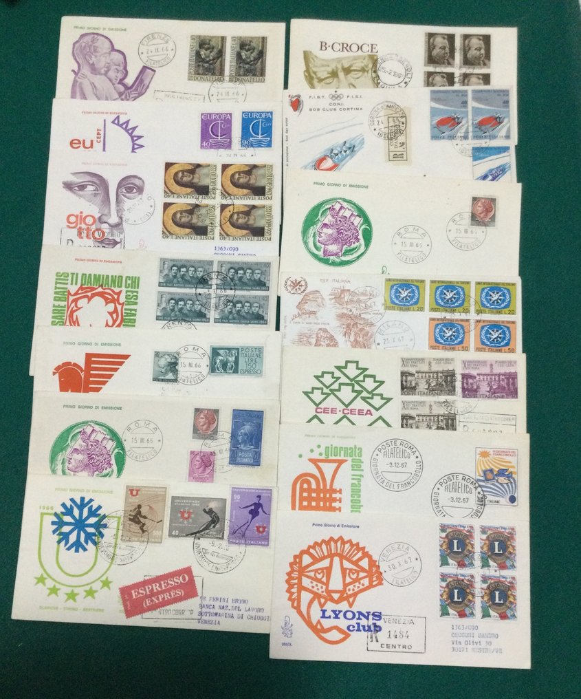 Ιταλία  - Συλλογή 388 φακέλων και 10 διαφορετικών μεγάλων φακέλων που ακυρώθηκαν την πρώτη ημέρα από το 1958 #4.3