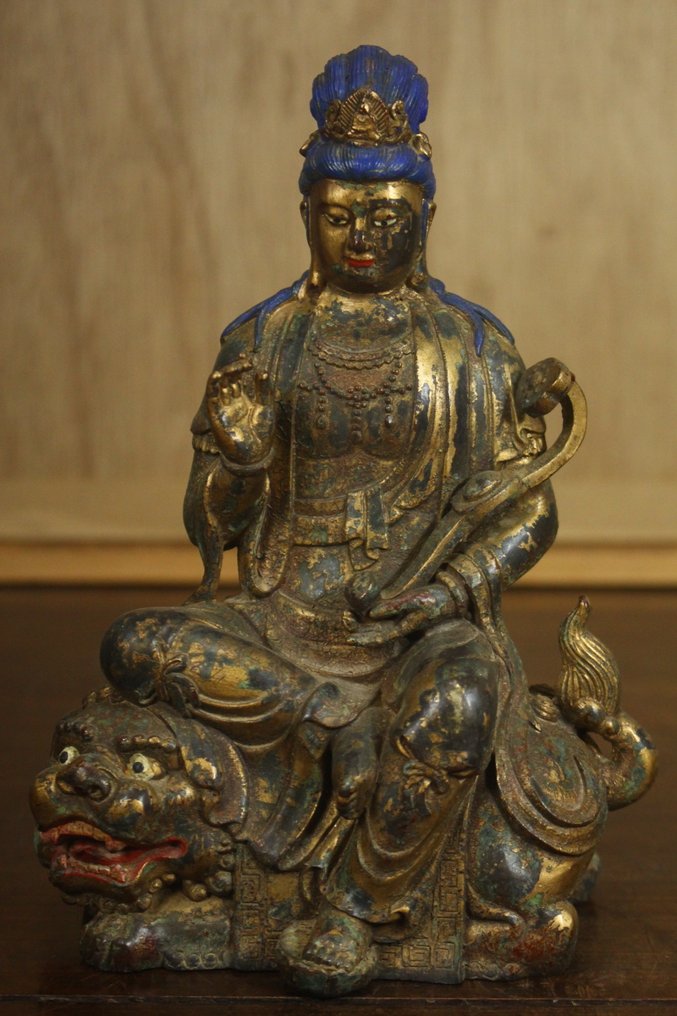 The statue of Manjushri Bodhisattva, the Great is in good condition - Metallo - Cina (Senza prezzo di riserva) #1.0