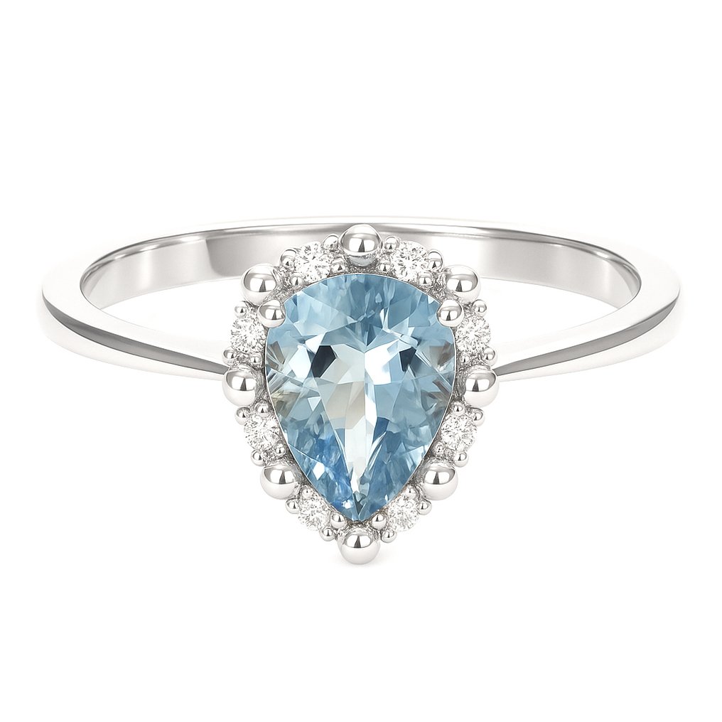 Δαχτυλίδι - 18 καράτια Λευκός χρυσός -  0.80ct. tw. Ακουαμαρίνης - Διαμάντι #1.0